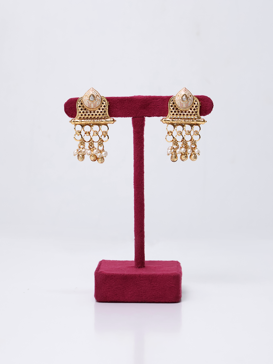 Antique Finish Long  Dangling Pearls Necklace Set