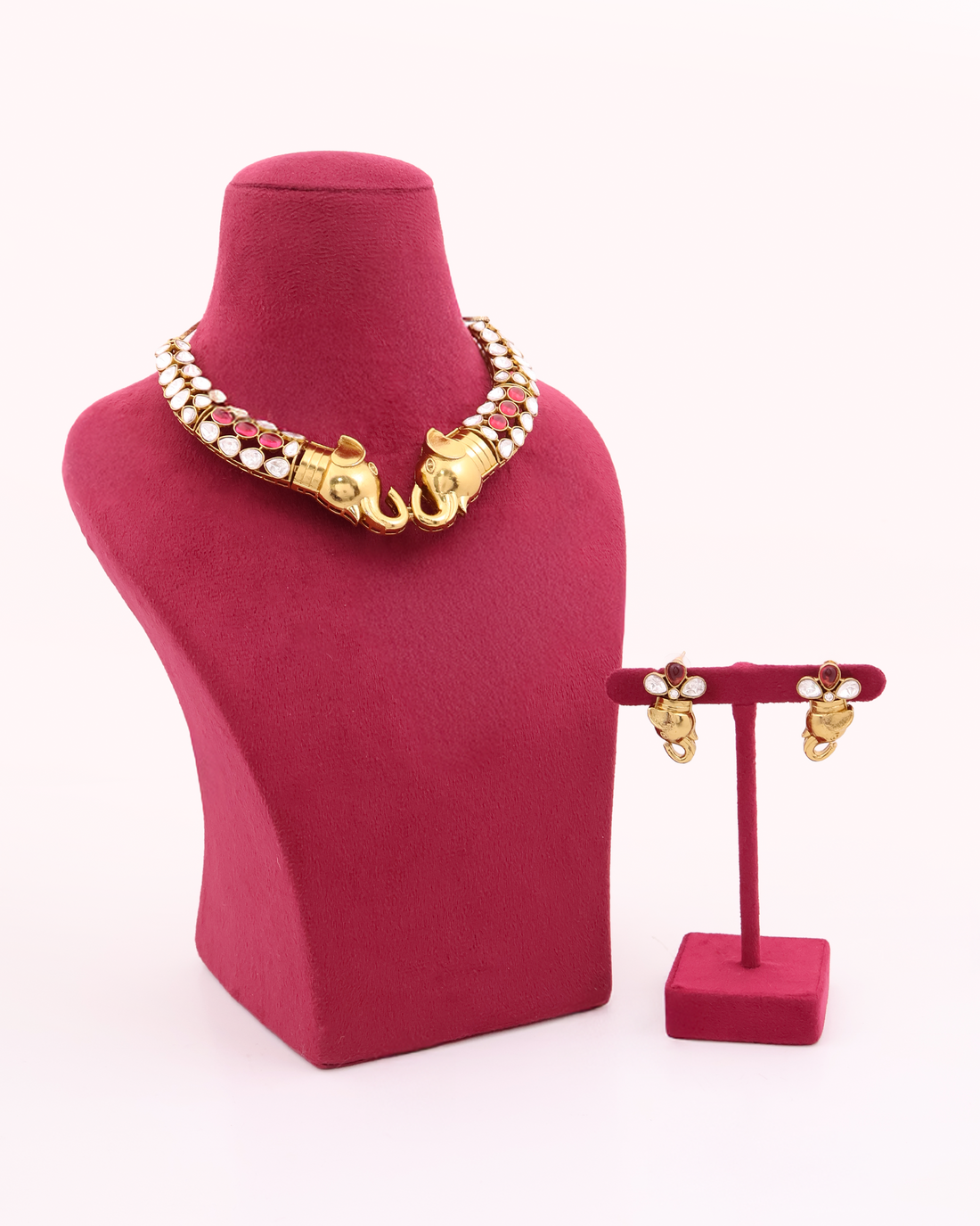Gajmukta Twin Elephant Polki Torque Necklace Set