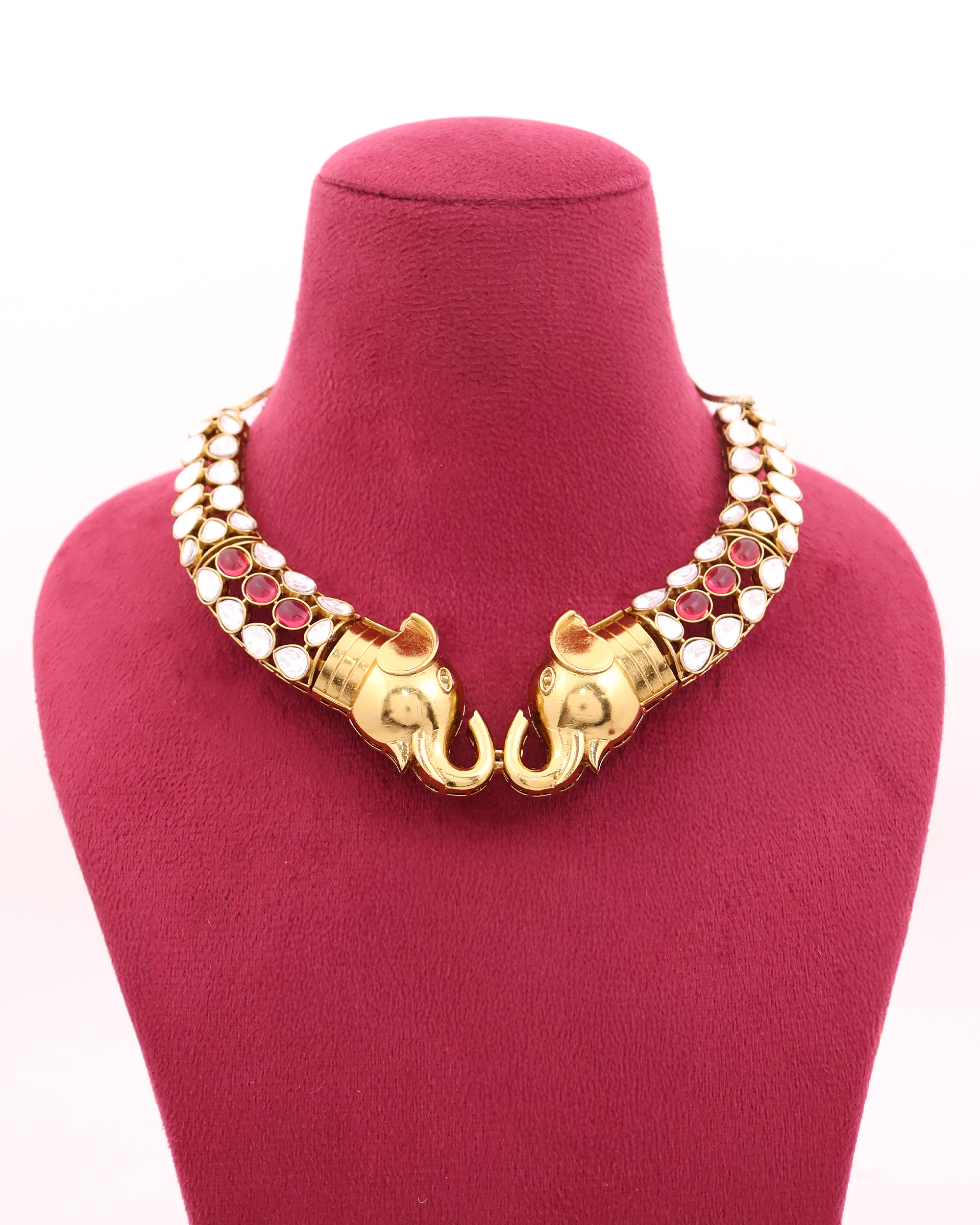 Gajmukta Twin Elephant Polki Torque Necklace Set