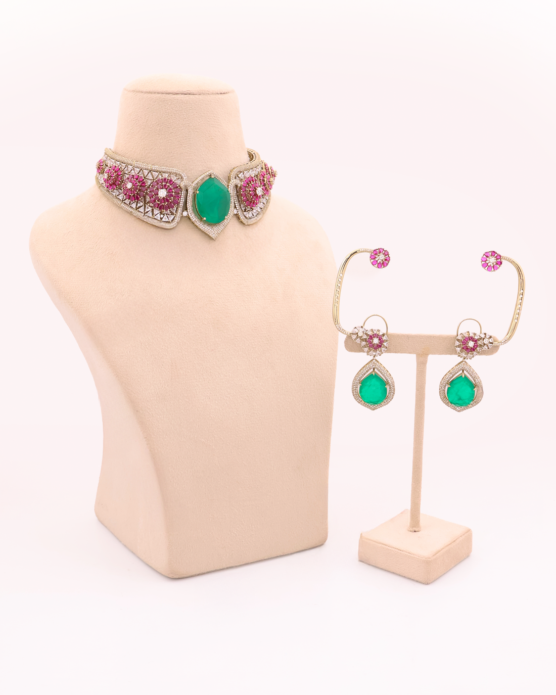 Gulnaar Emerald Royale Choker fusion Necklace Set