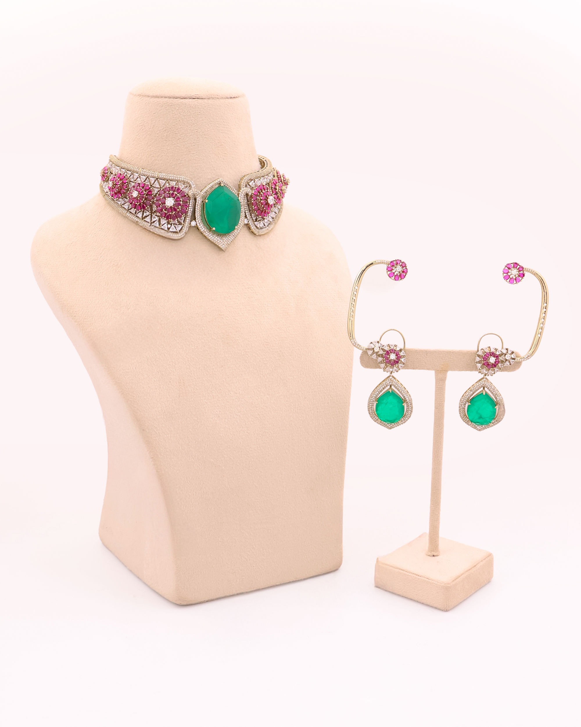 Gulnaar Emerald Royale Choker fusion Necklace Set