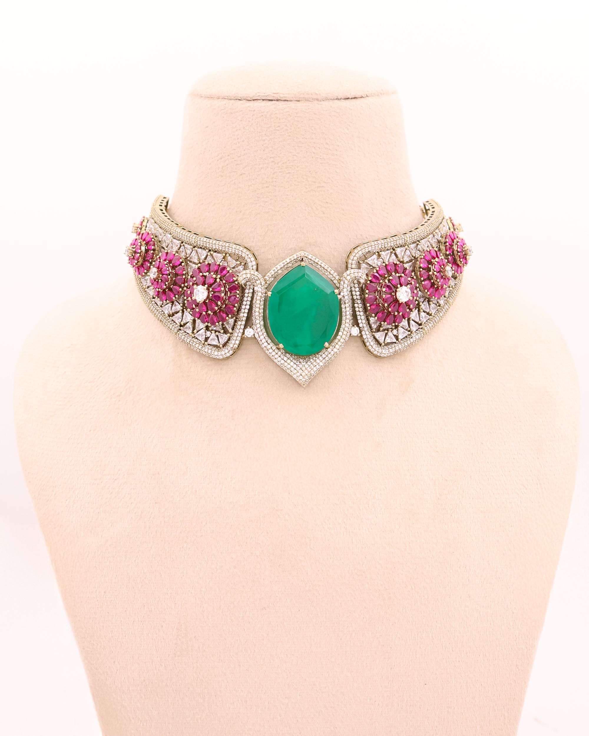 Gulnaar Emerald Royale Choker fusion Necklace Set