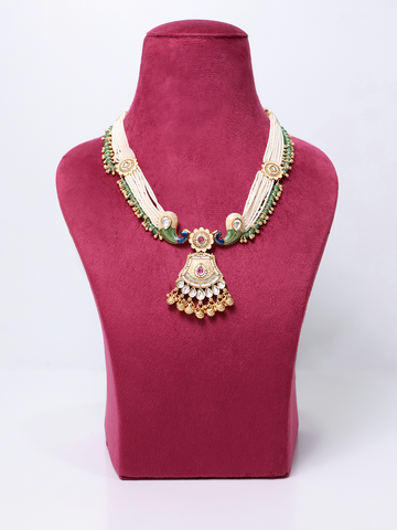 Royal Kundan Peacock Pearl Dangler Necklace Set