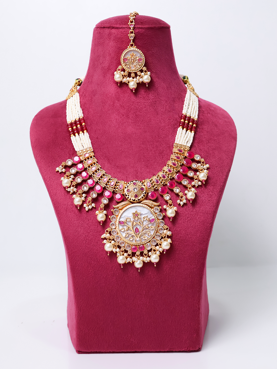 Ruby Queen Kundan Rasleela Meenakari MOP Jewelry Set