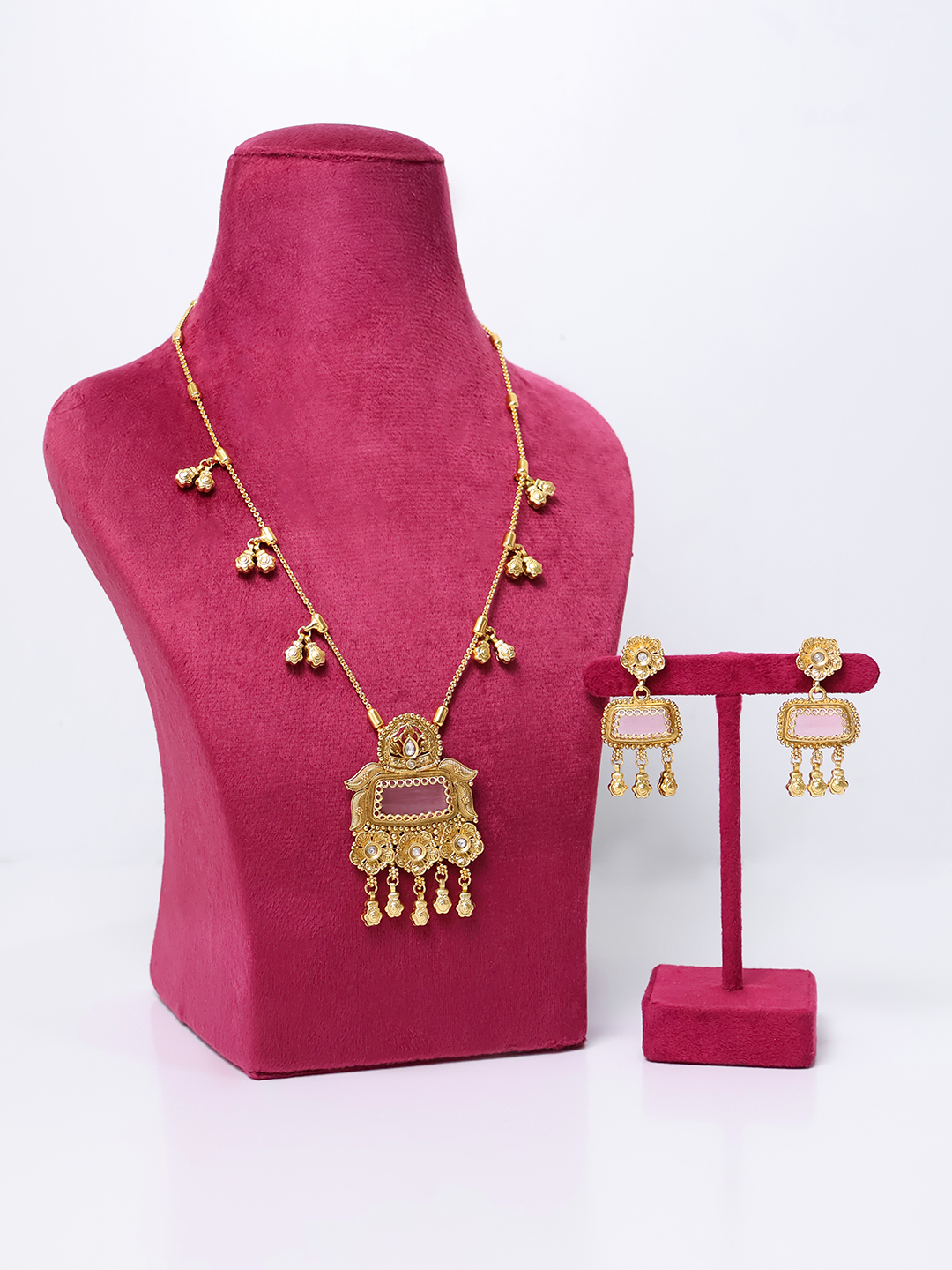 Aura Gold and Pink Meenakari Necklace Set