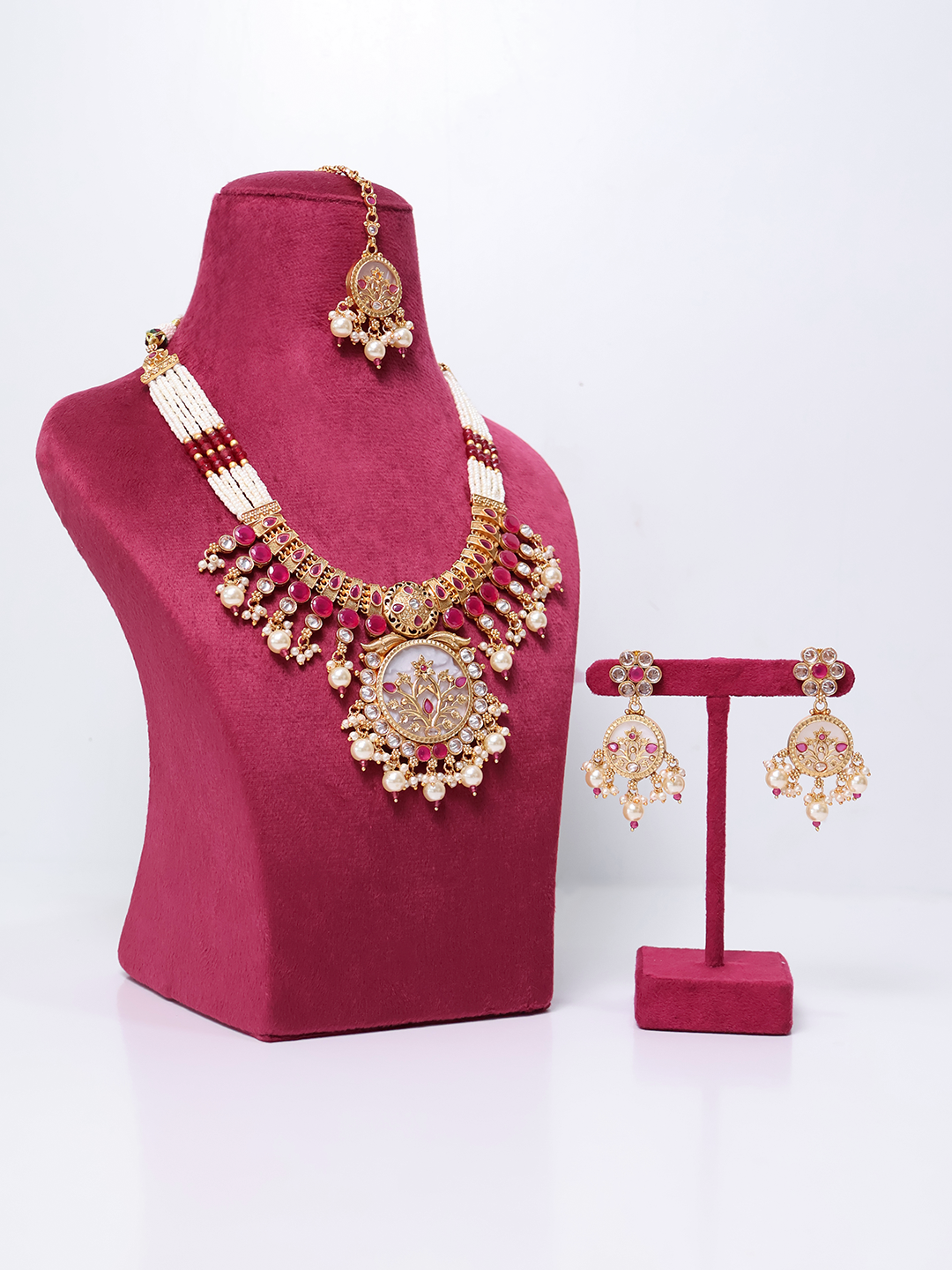 Ruby Queen Kundan Rasleela Meenakari MOP Jewelry Set