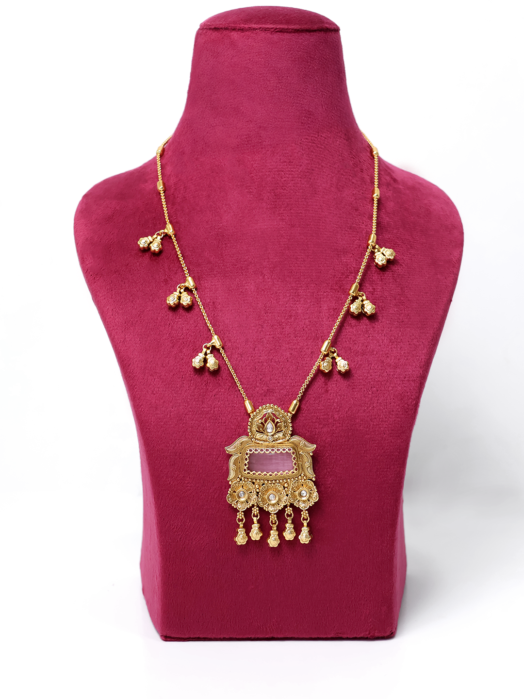 Aura Gold and Pink Meenakari Necklace Set