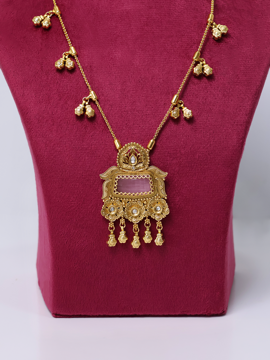 Aura Gold and Pink Meenakari Necklace Set