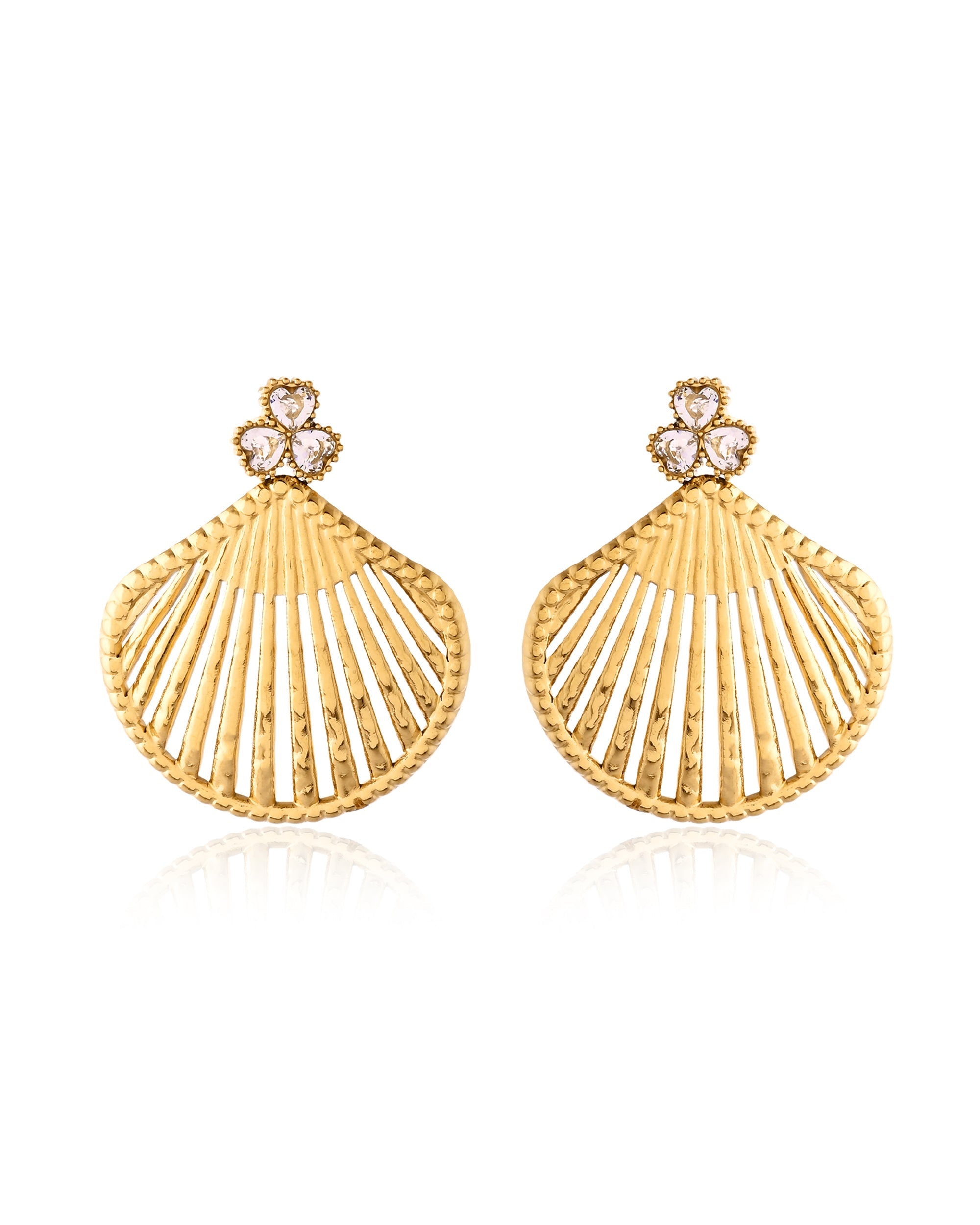 Gilded Shell White Stone Earrings