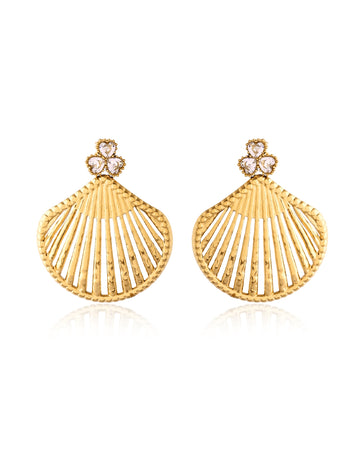 Gilded Shell White Stone Earrings