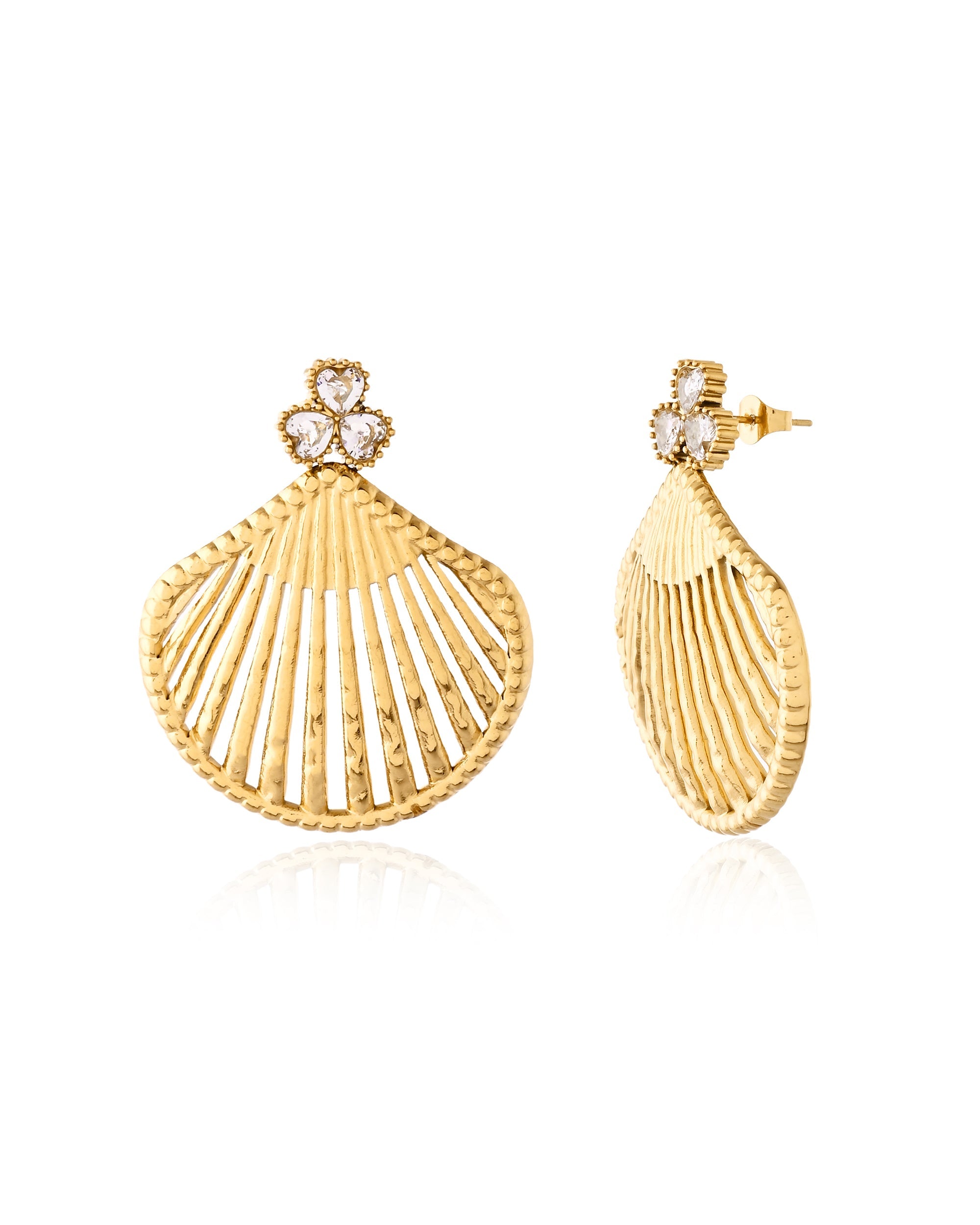 Gilded Shell White Stone Earrings
