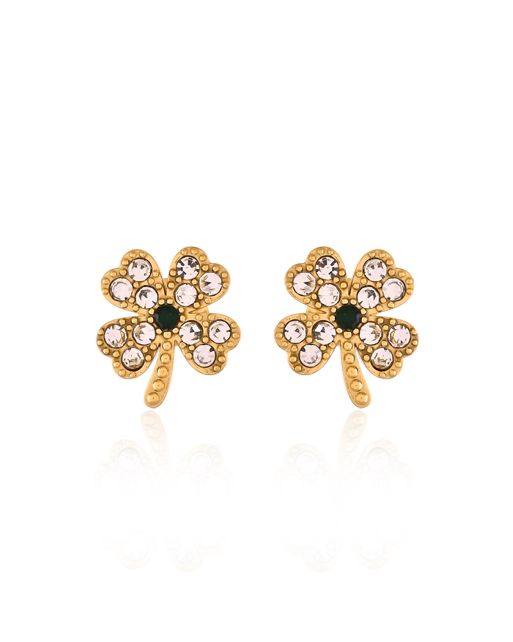 Leaf Clover Stone Stud Earrings