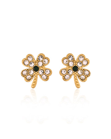 Leaf Clover Stone Stud Earrings