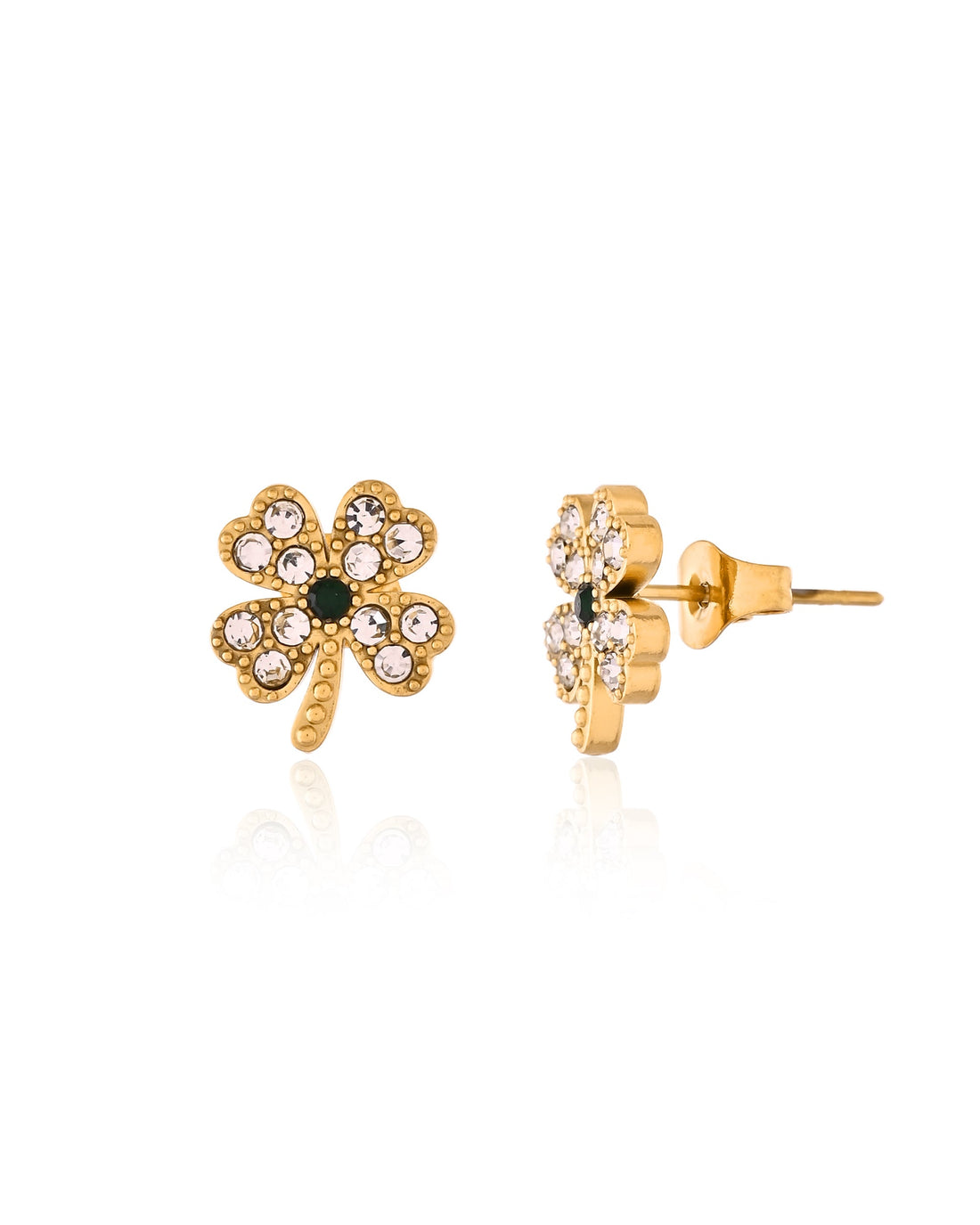 Leaf Clover Stone Stud Earrings