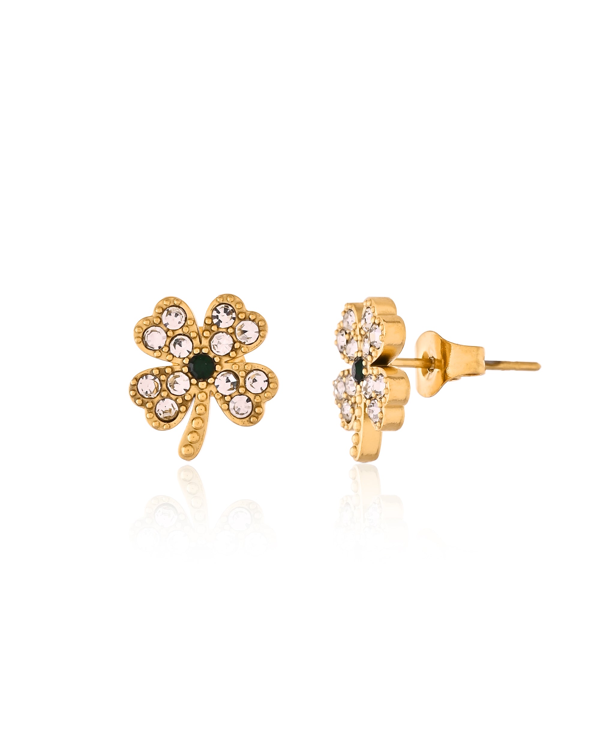 Leaf Clover Stone Stud Earrings