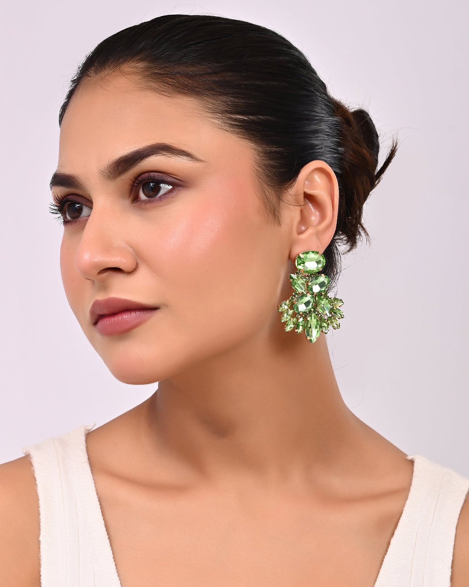 Gala Goddess Green Crystal Fan Earrings