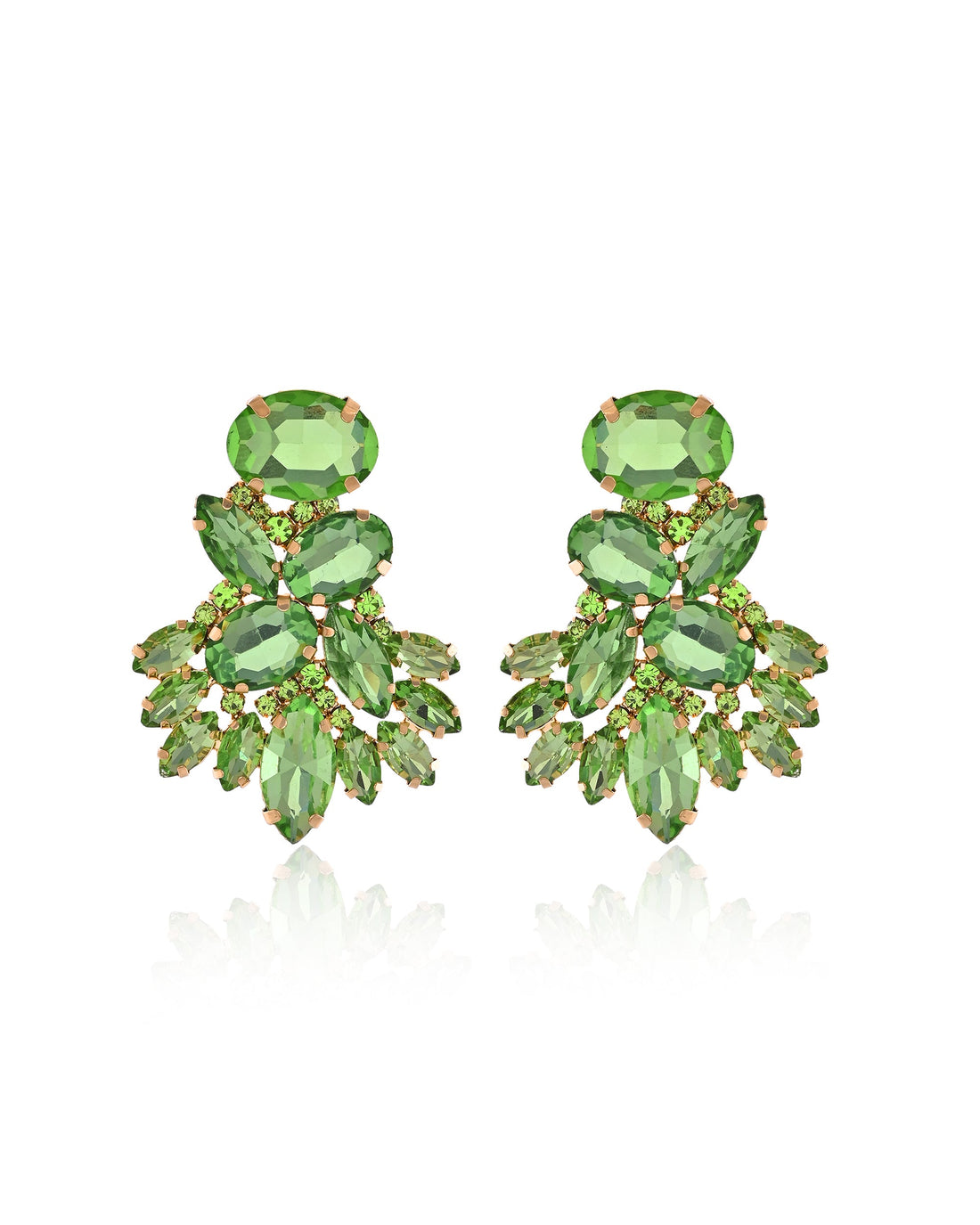 Gala Goddess Green Crystal Fan Earrings