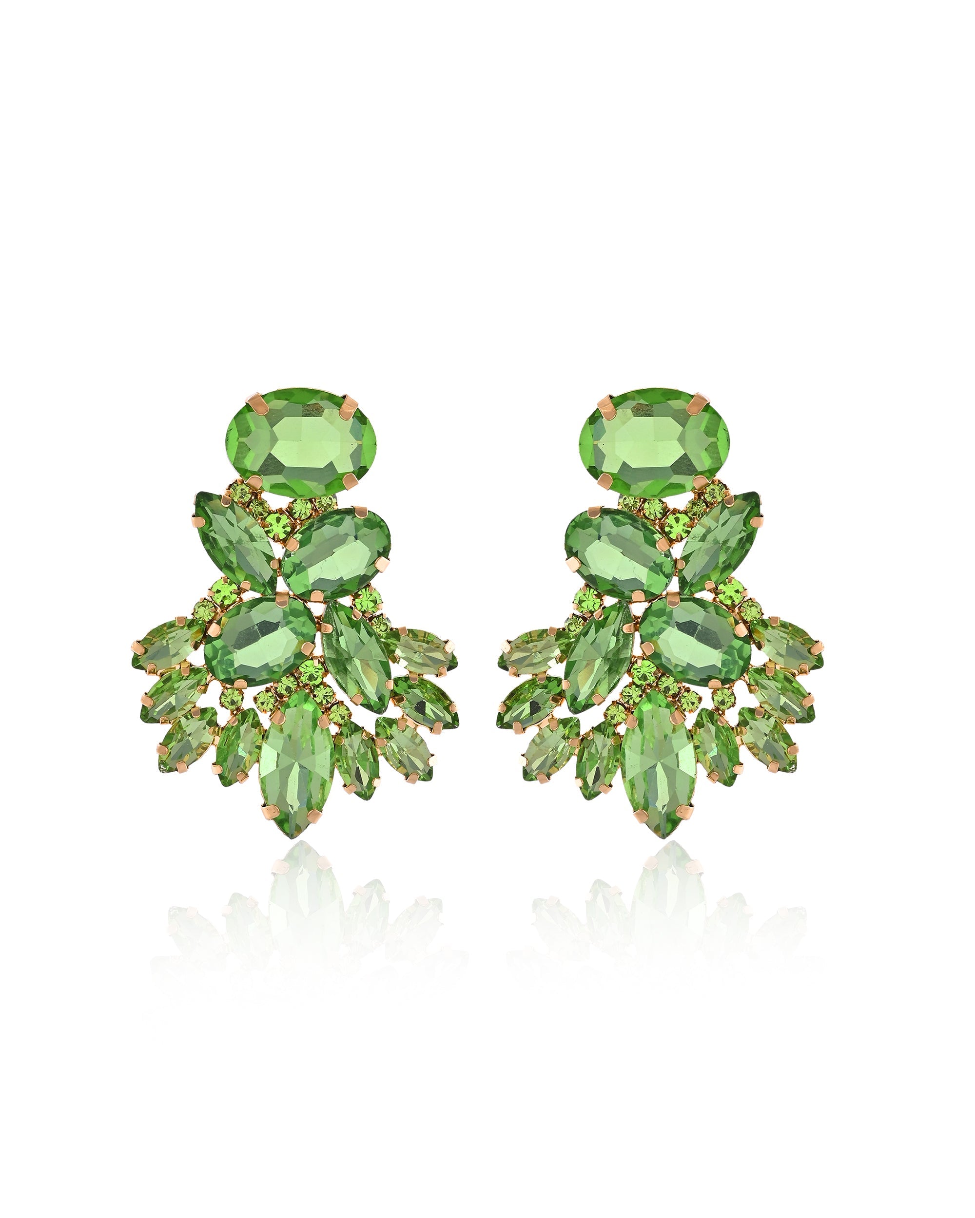 Gala Goddess Green Crystal Fan Earrings