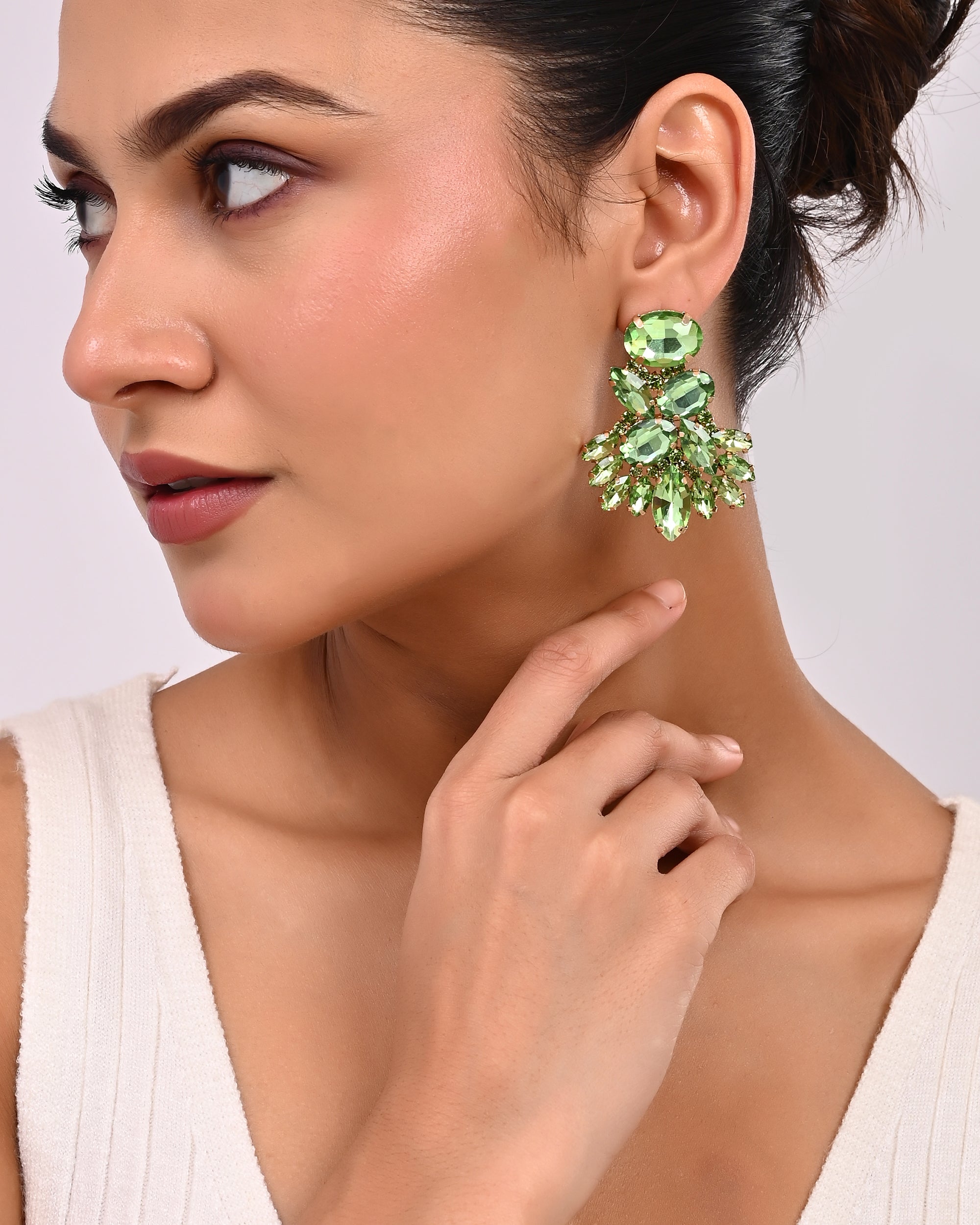 Gala Goddess Green Crystal Fan Earrings