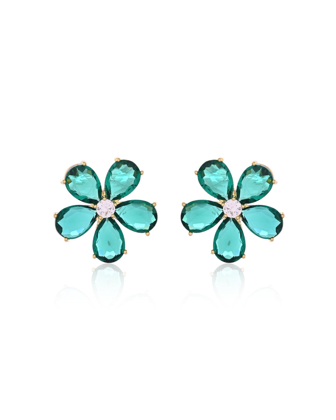Teal Crystal Flower Stud Earrings