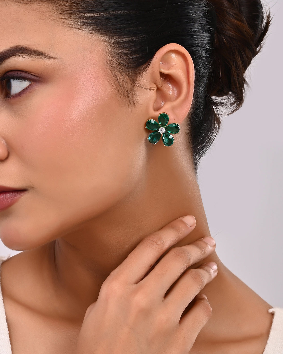 Teal Crystal Flower Stud Earrings