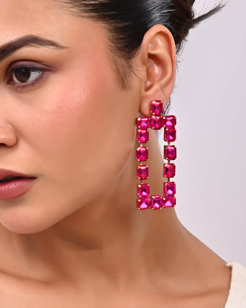 Emerald Cut Crystal Frame Drop Earrings