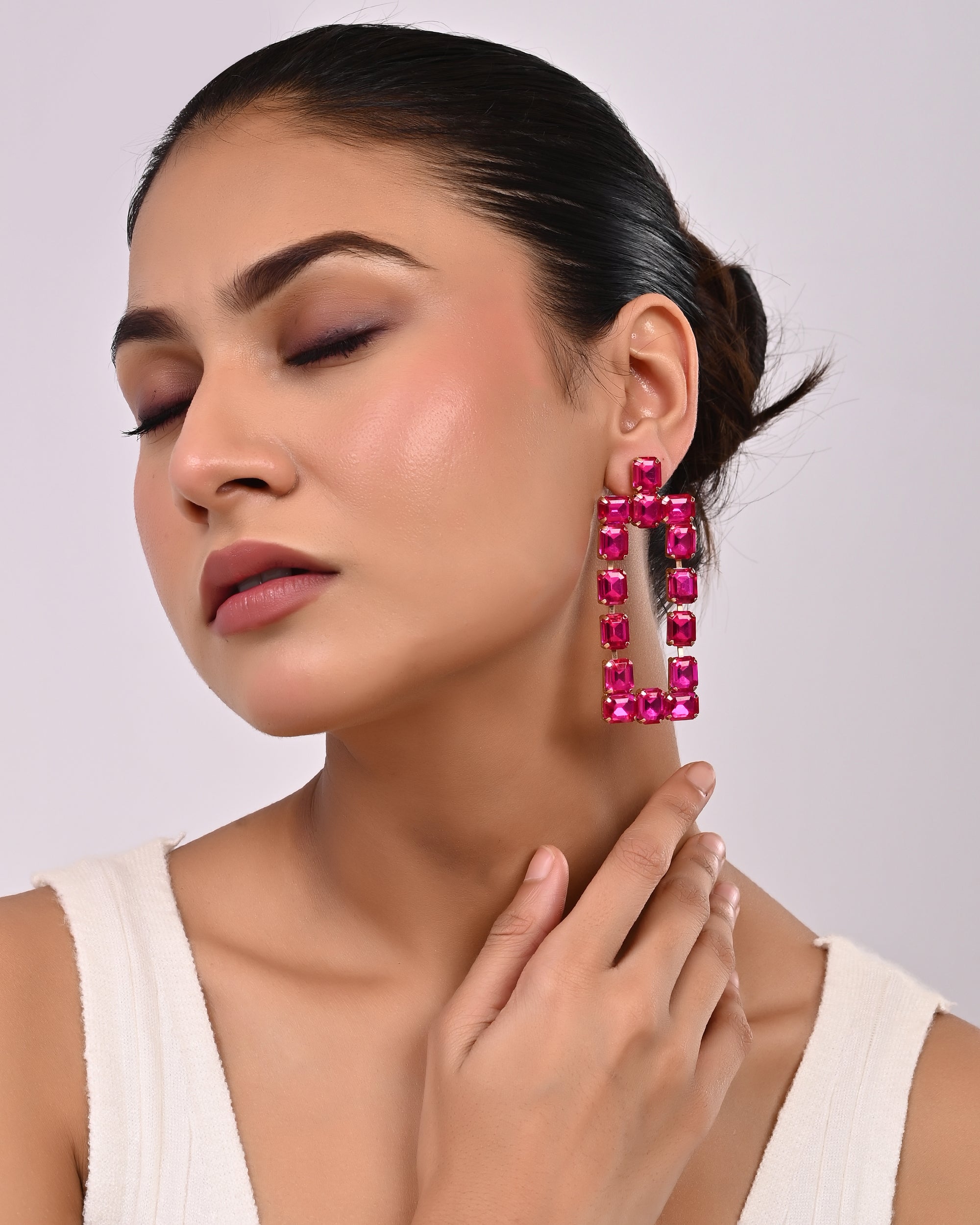 Emerald Cut Crystal Frame Drop Earrings