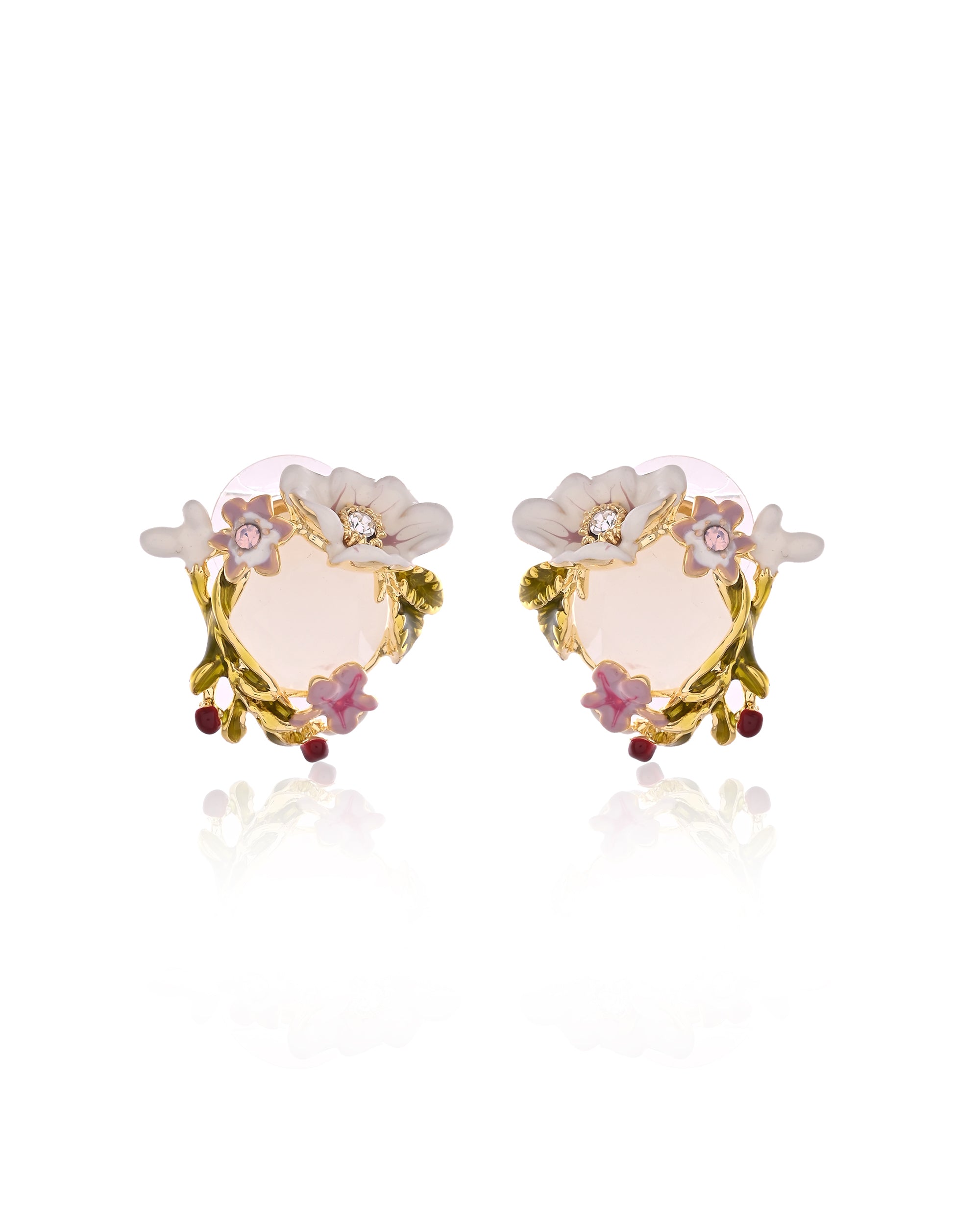 Enamel Floral Wreath & Cabochon Stud Earrings