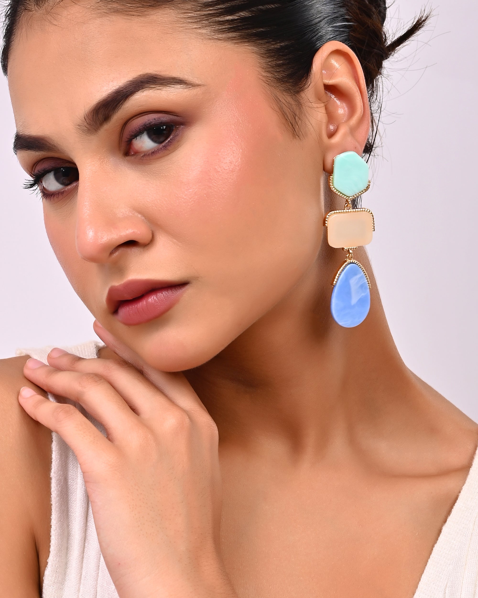 Frosted Rasin Color Block Drop Earrings