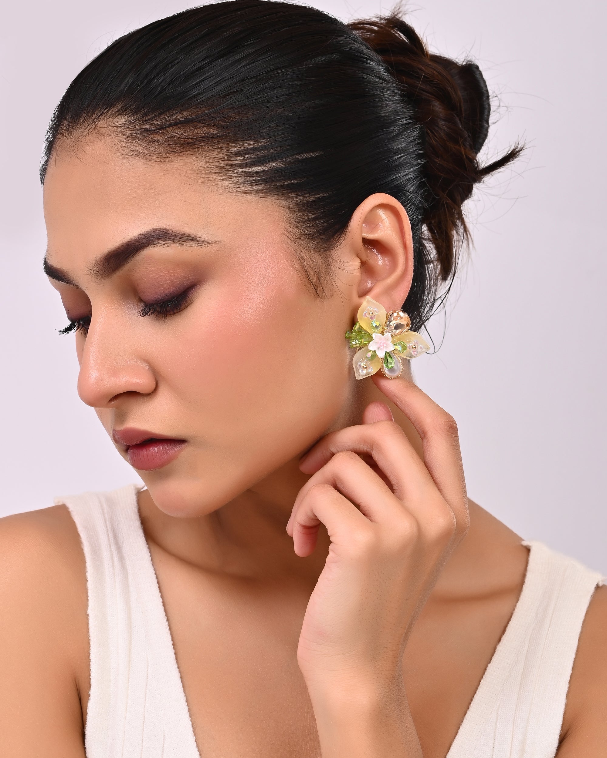 Fairy Garden Multi Crystal Resin Bloom Studs Earrings