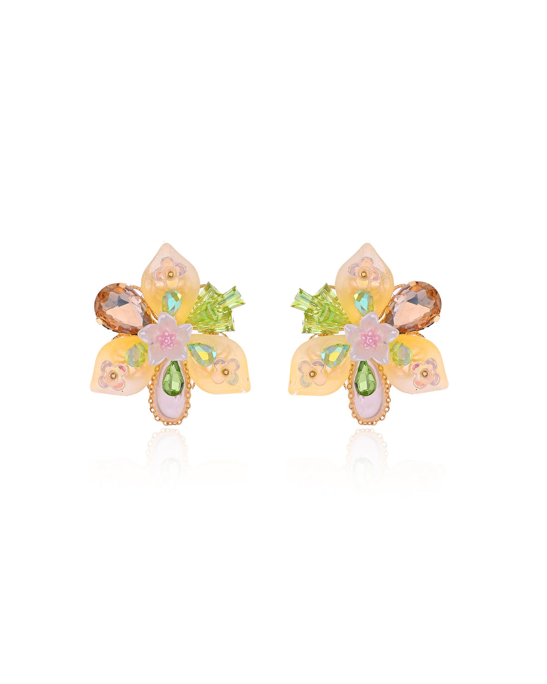 Fairy Garden Multi Crystal Resin Bloom Studs Earrings