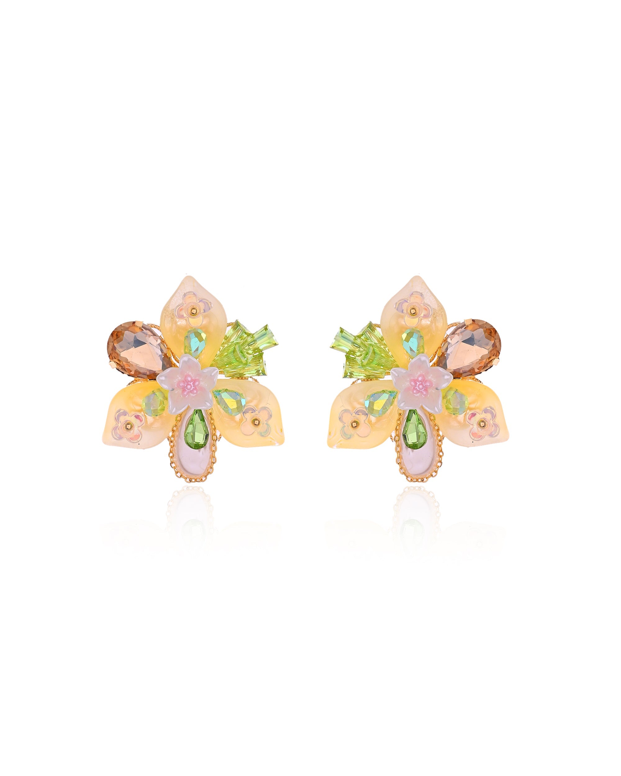 Fairy Garden Multi Crystal Resin Bloom Studs Earrings