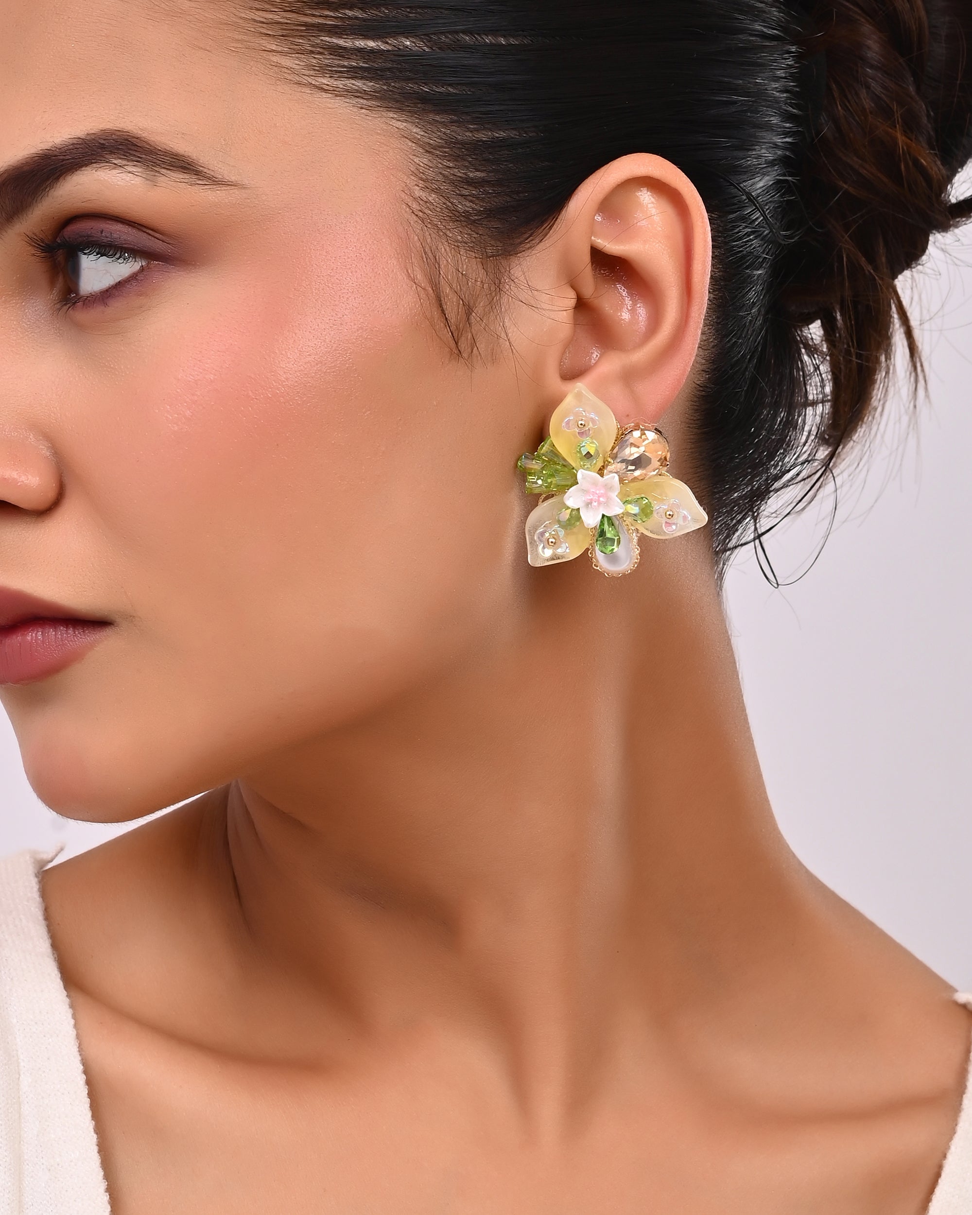 Fairy Garden Multi Crystal Resin Bloom Studs Earrings