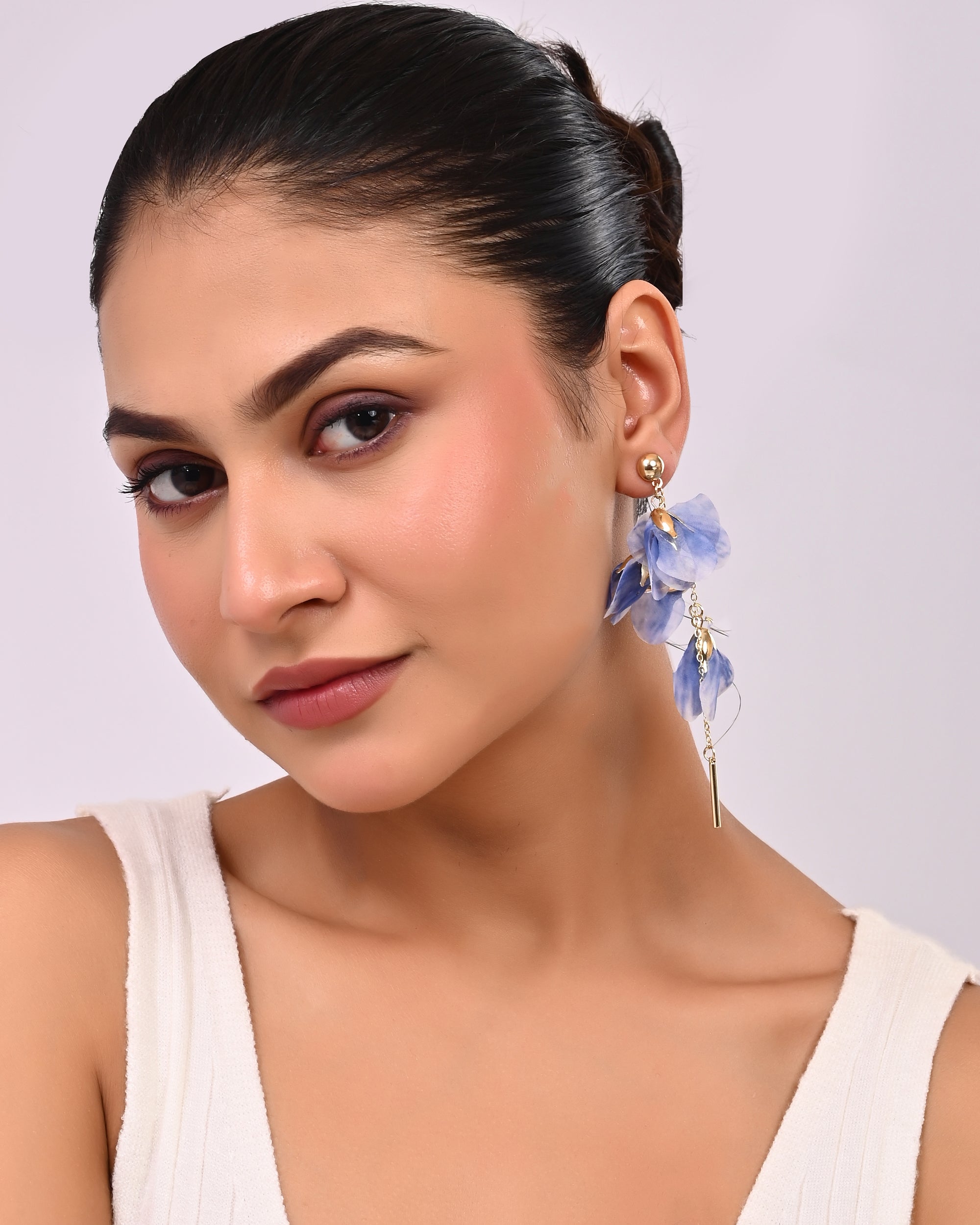 Ethereal Layered Lavender Chiffon Petal Statement Earrings