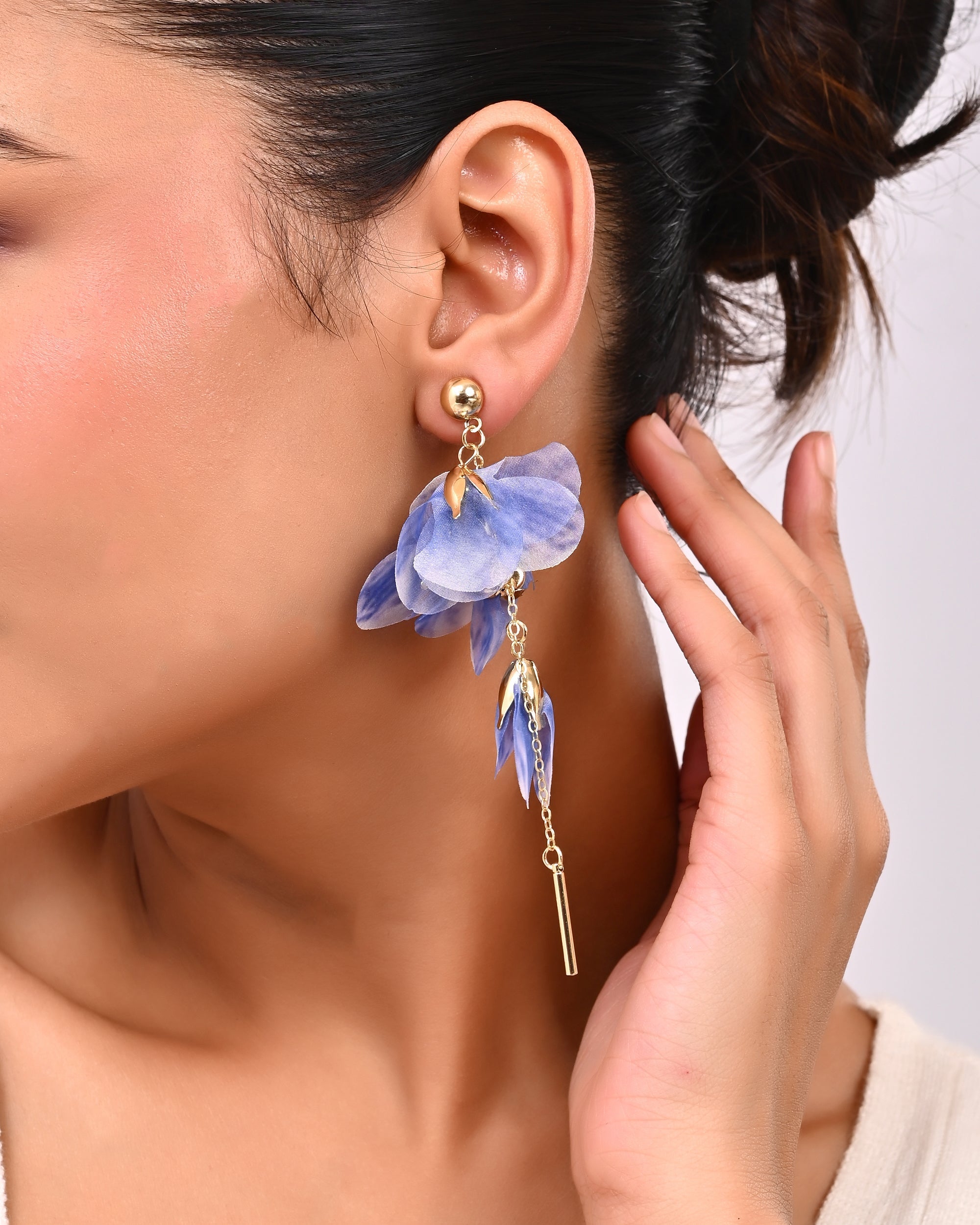 Ethereal Layered Lavender Chiffon Petal Statement Earrings