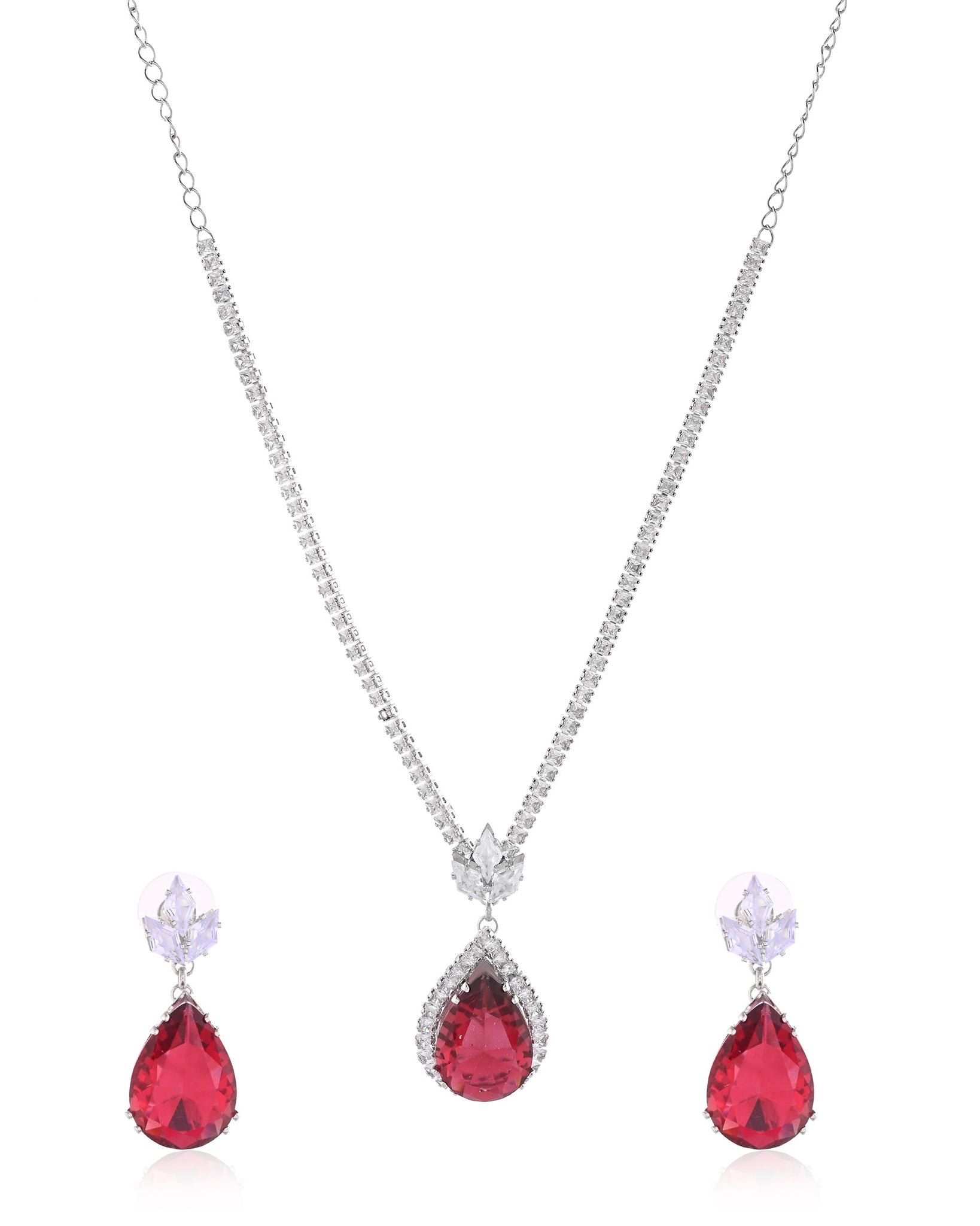 Gala Night Ruby Teardrop Crystal Pendant Set