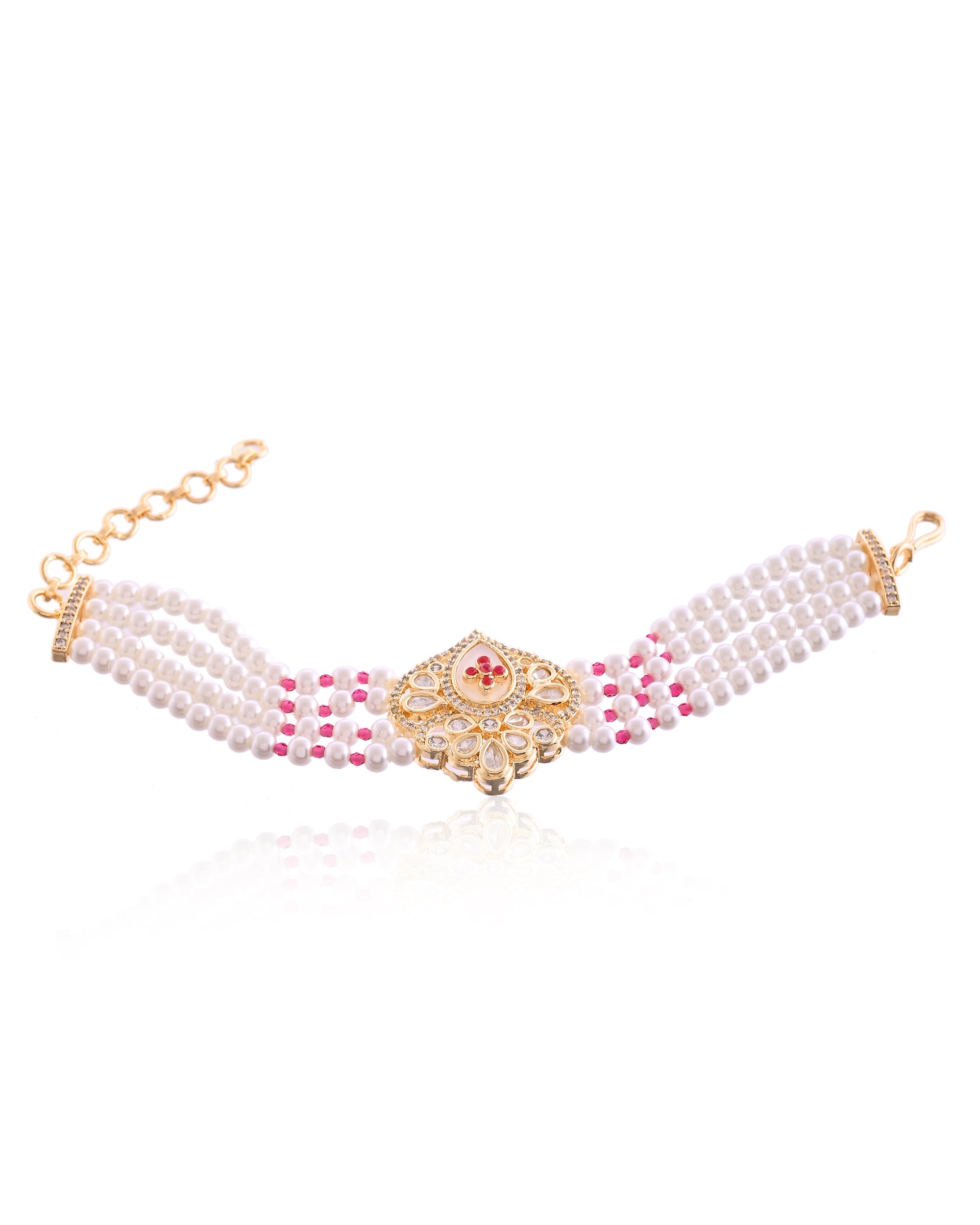 Maharani Ruby Bloom Pearl Multi-Chain Bracelet
