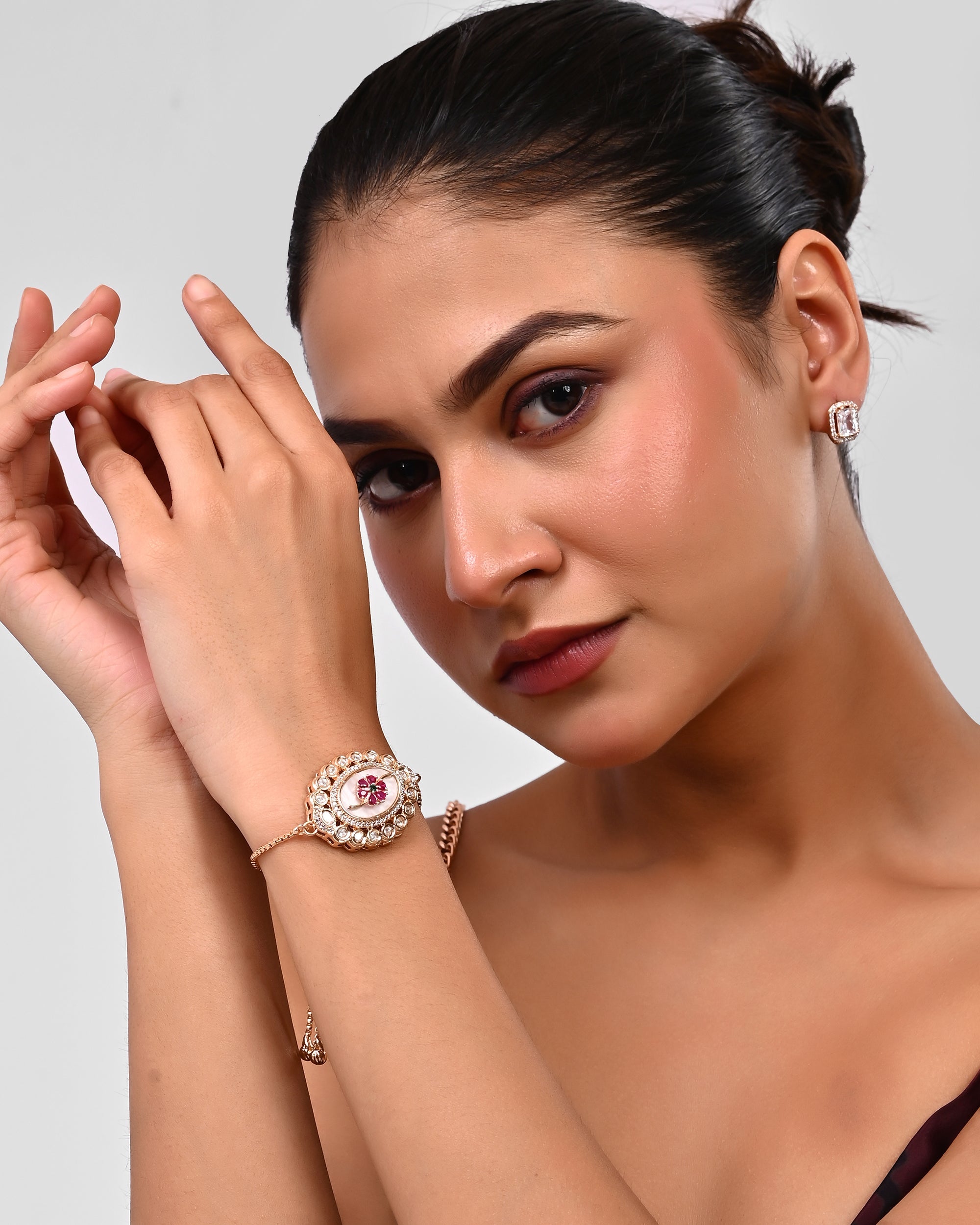 Empress Rose Gold Adjustable Kundan Bloom Bracelet