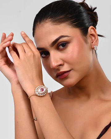 Empress Rose Gold Adjustable Kundan Bloom Bracelet