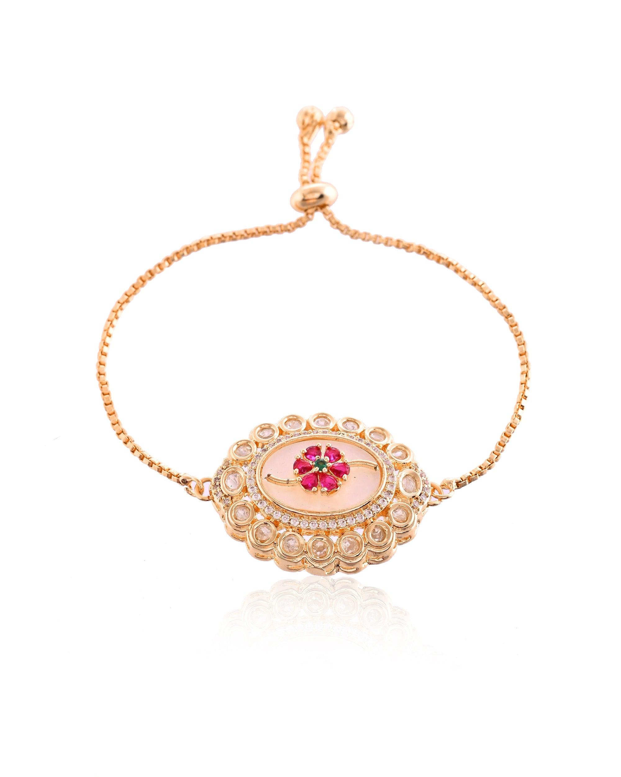 Empress Rose Gold Adjustable Kundan Bloom Bracelet