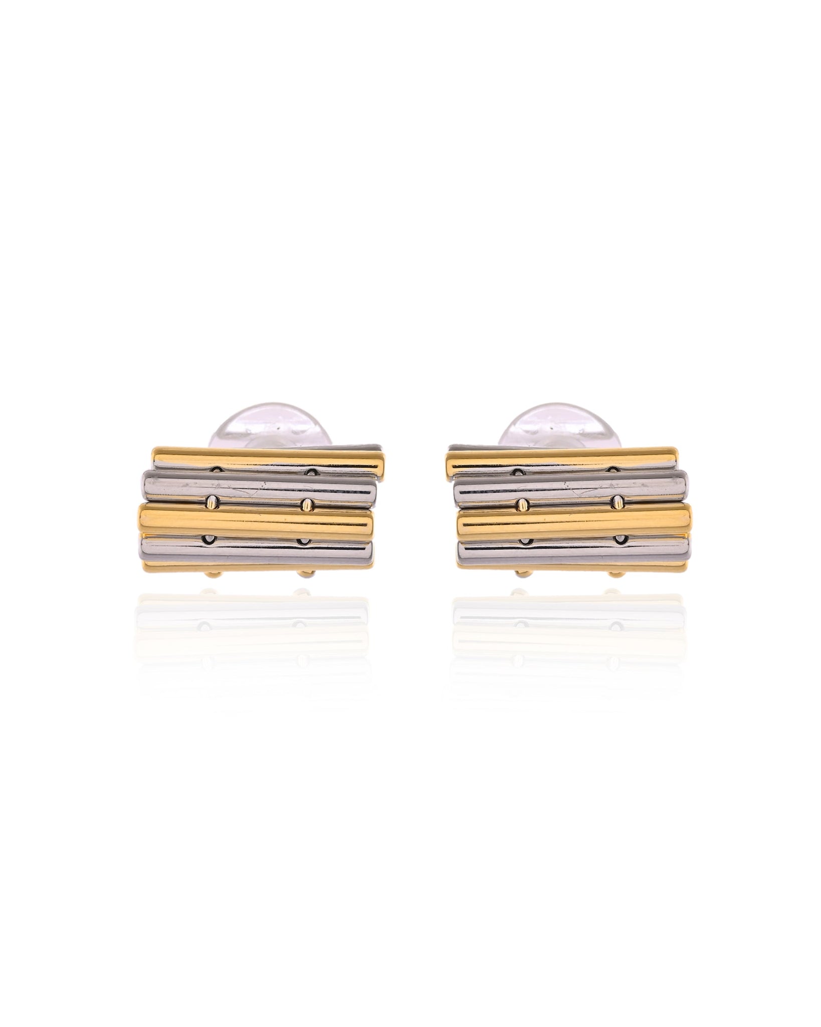 Regency Bi-Tone Ribbed Plaque Studs Earrings