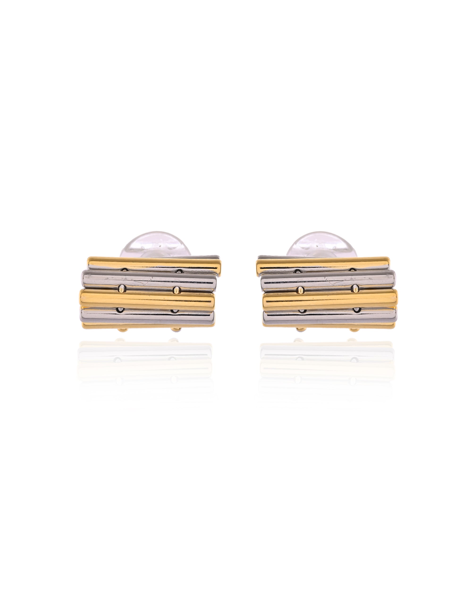 Regency Bi-Tone Ribbed Plaque Studs Earrings
