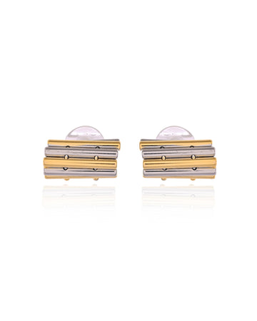 Regency Bi-Tone Ribbed Plaque Studs Earrings