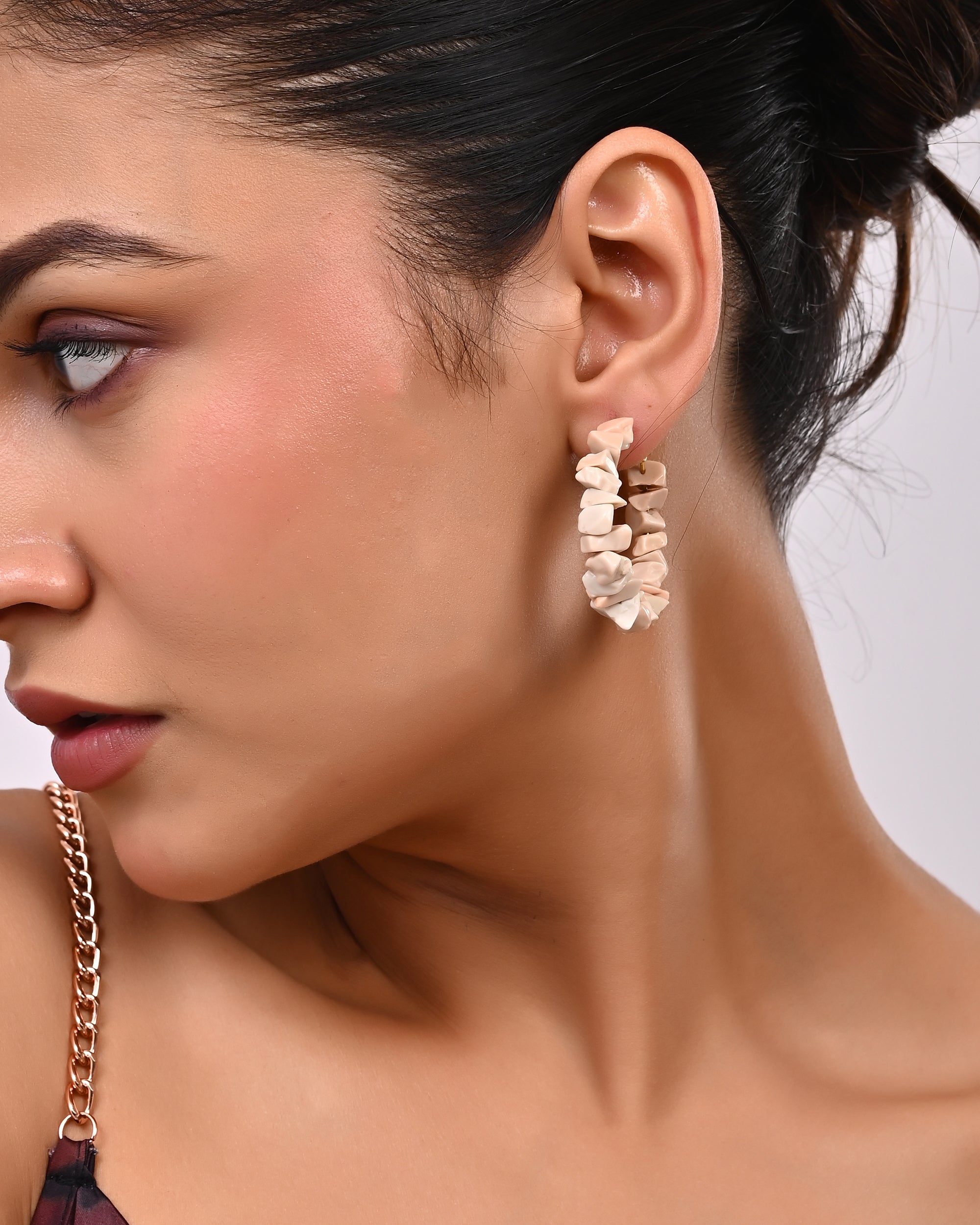 Alabaster Tumbled Stone Hoops Earrings