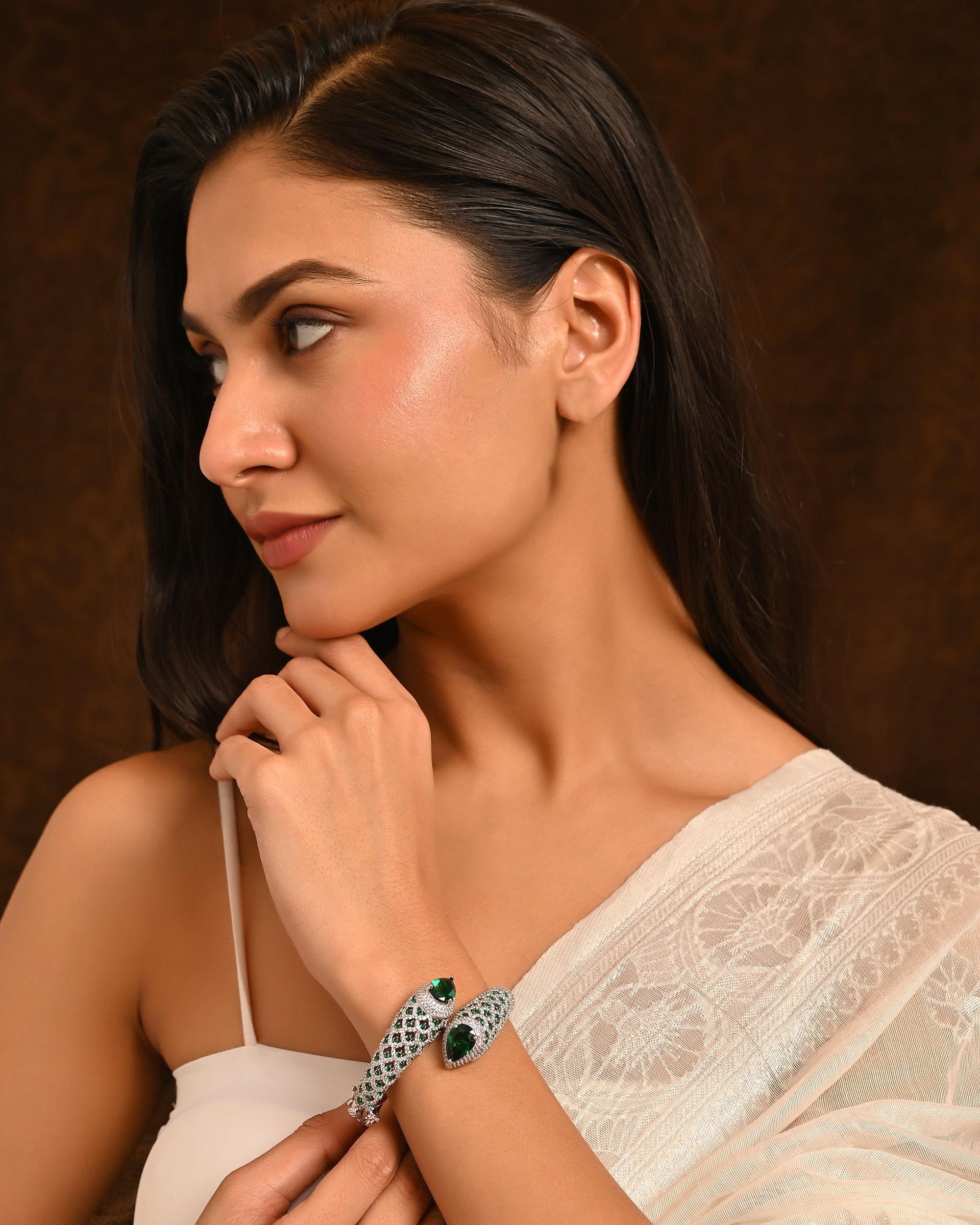 Emerald Pave Serpent Cuff Bracelet