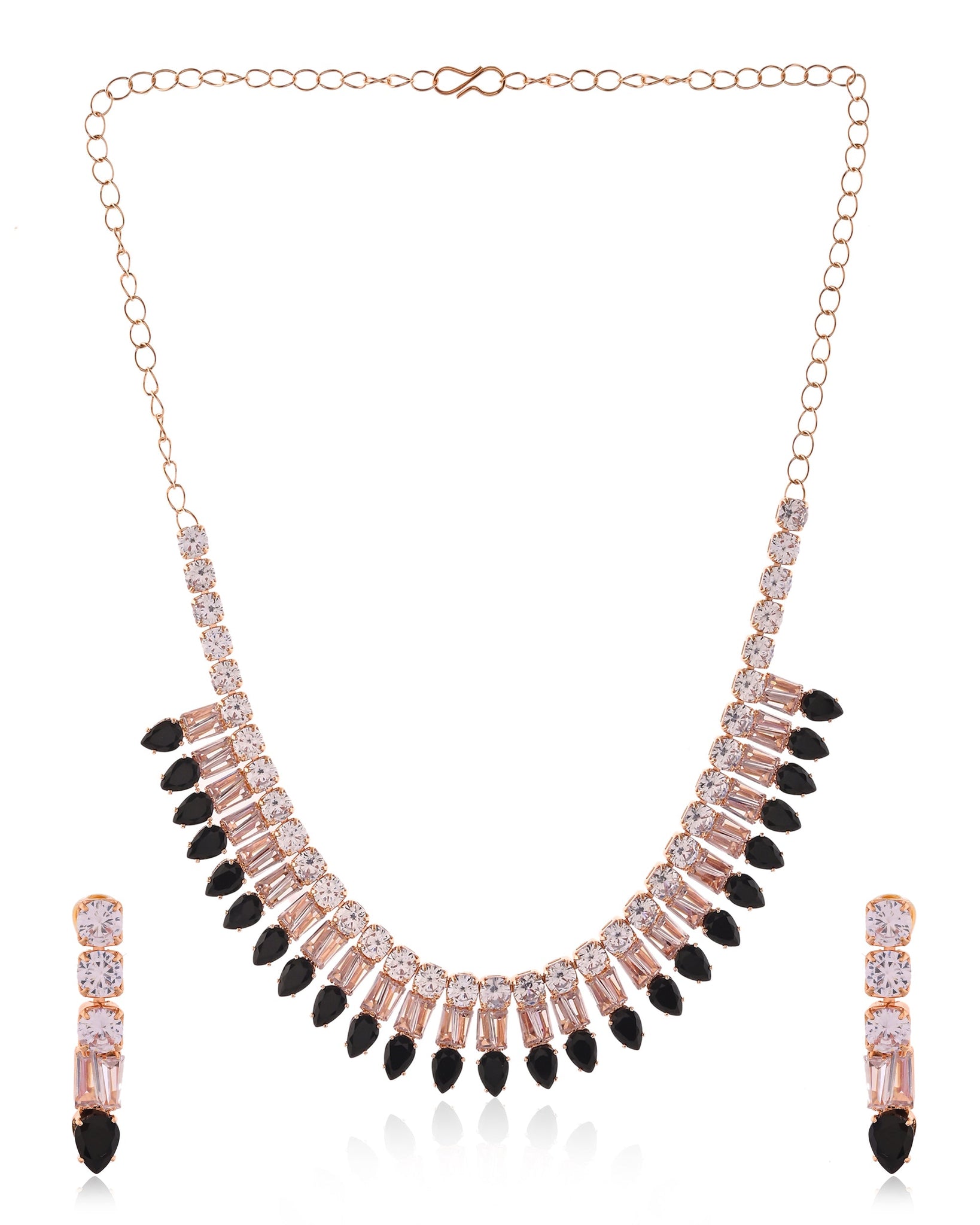 Crystal-Studded Teardrop Noir Pendant Set