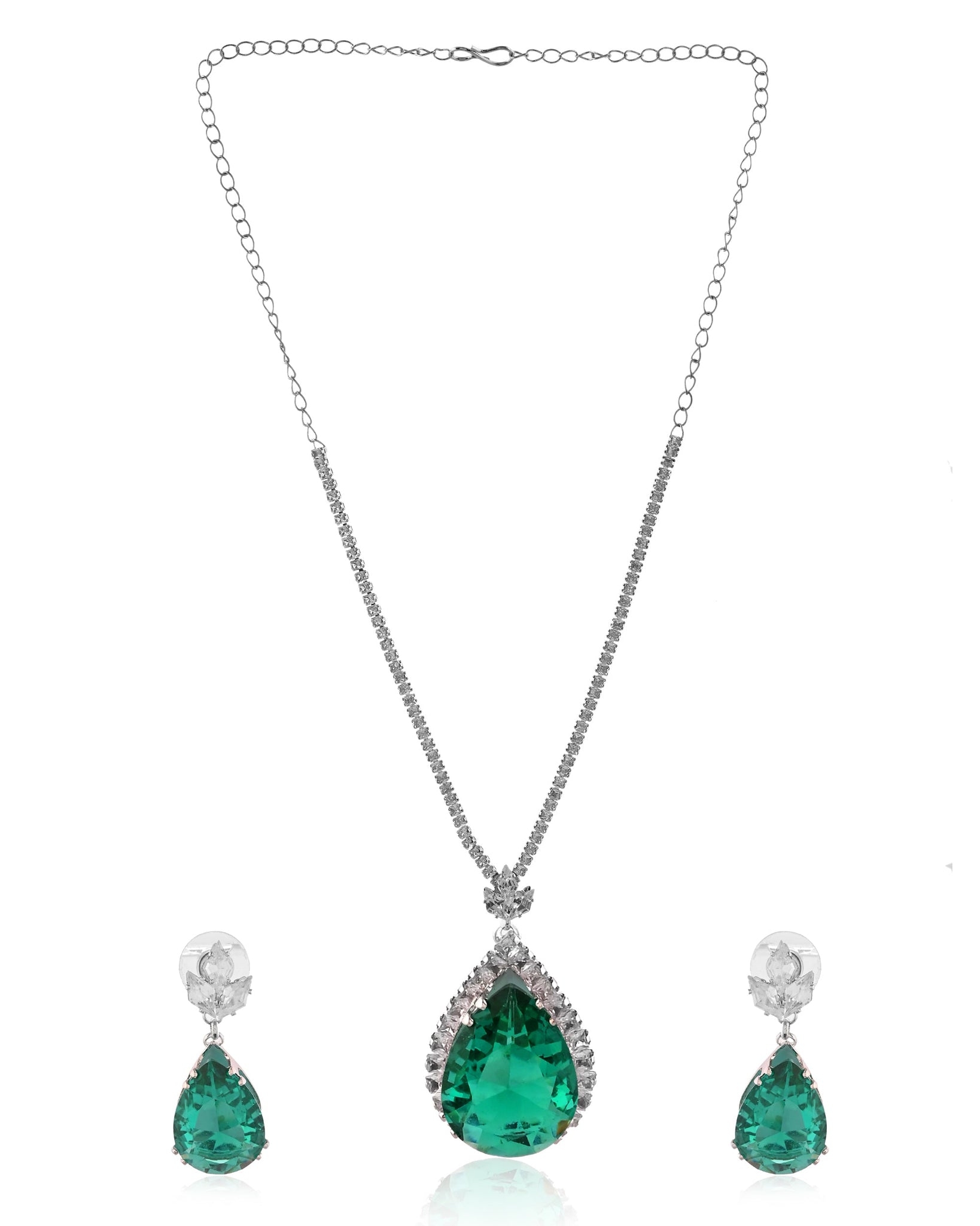 Crystal-Studded Emerald Drop Pendant Set