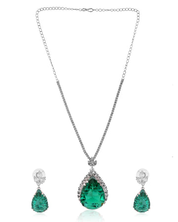 Crystal-Studded Emerald Drop Pendant Set