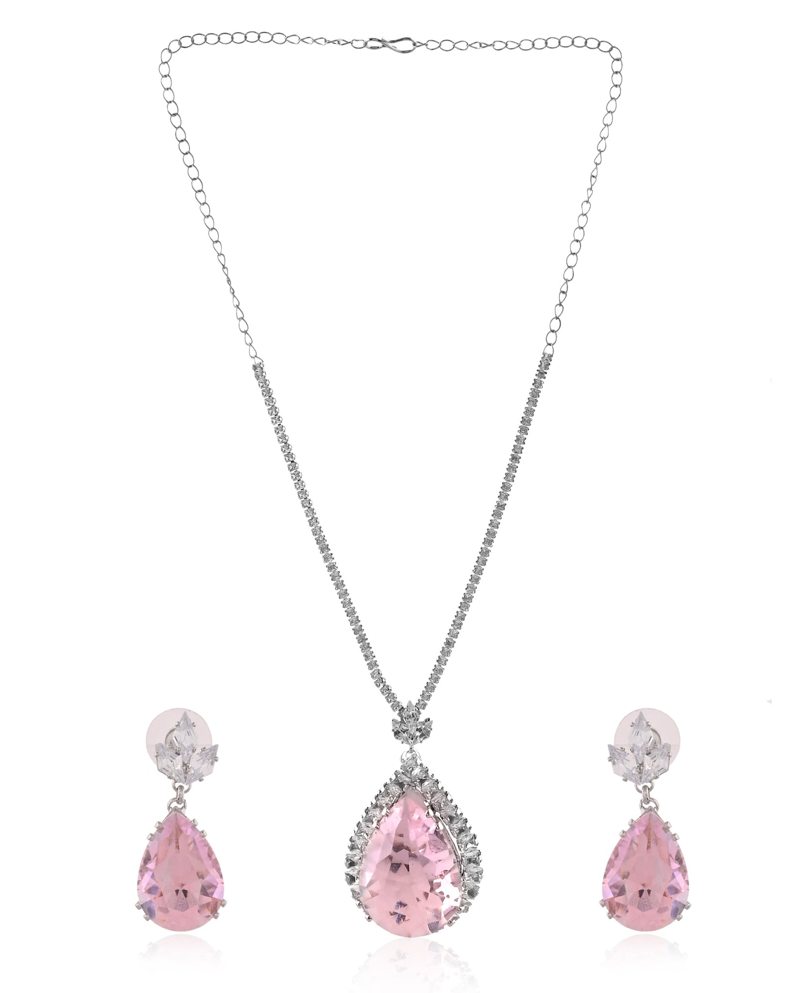 The Midnight Moonlit Pink CZ Teardrop Pendant Set