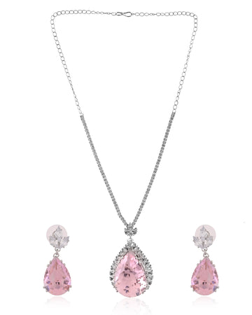 The Midnight Moonlit Pink CZ Teardrop Pendant Set